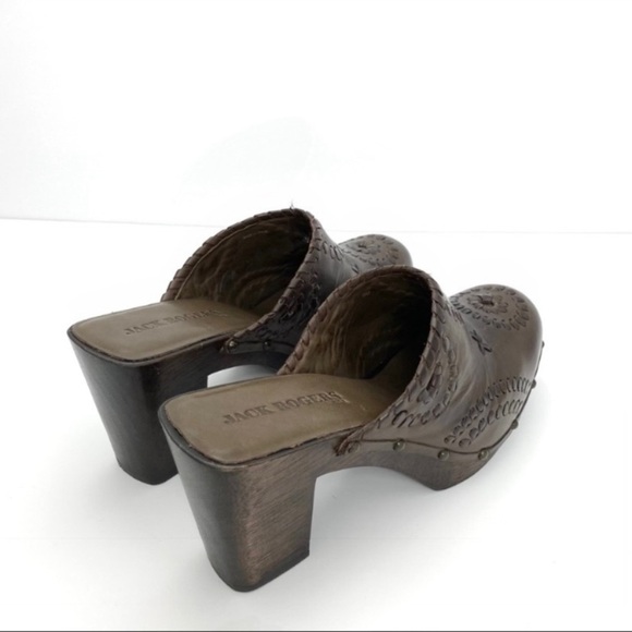 JACK Rogers Ali Clogs Wood Chunky Heel Platform Leather Mule Sandal in Brown - Picture 9 of 12